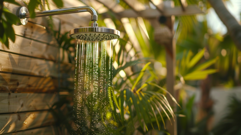 beach style garden shower station